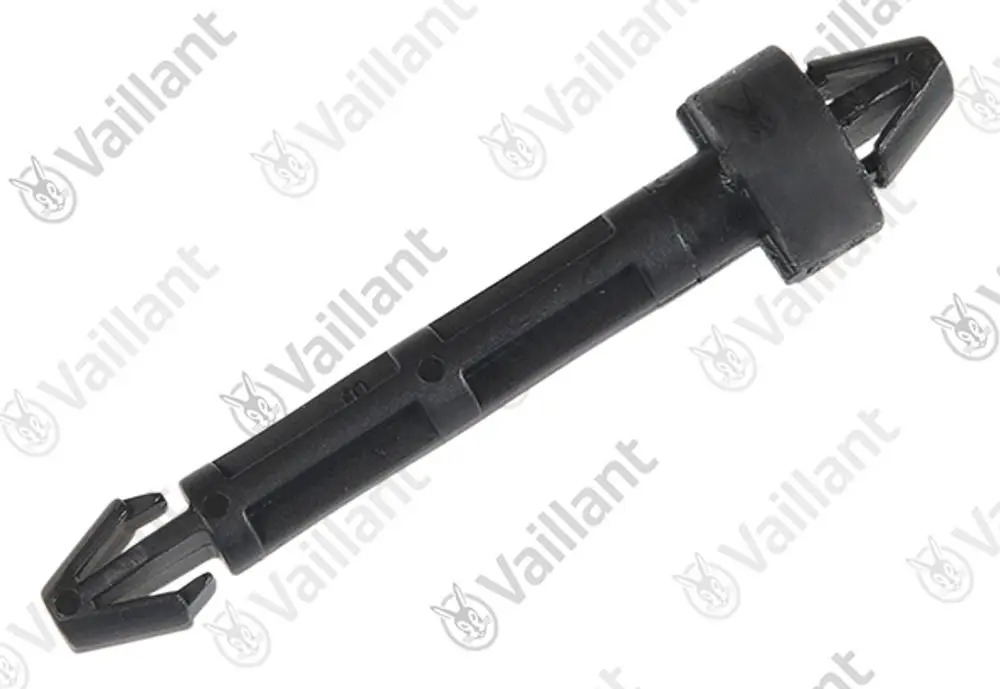 Schwarzer Halter für die Befestigung eines Lüfters, hergestellt von Vaillant, mit zwei ausgezogen Enden und einem mittleren Griff.